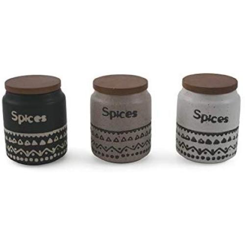 Villa dEste Home Tivoli Spice Jars, Stoneware, Multicoloured, 7.5x9.5 cm