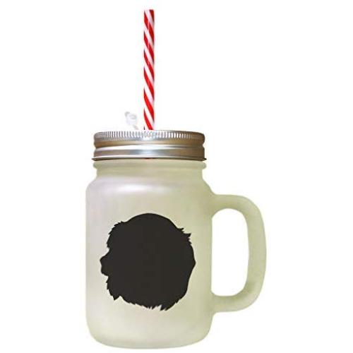 Black Saint Usuge Spaniel Silhouette Frosted Glass Mason Jar With Straw