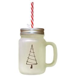 Brown Christmas Tree #3 Frosted Glass Mason Jar With Straw