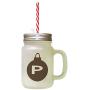 Brown&quotP" Christmas Tree Toy Monogram P Frosted Glass Mason Jar With Straw