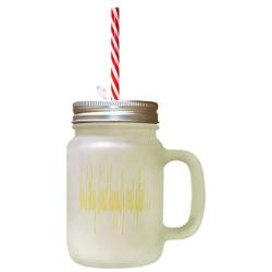 Yellow And They Lived Happily Ever After… Frosted Glass Mason Jar With Straw