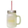 Yellow And They Lived Happily Ever After… Frosted Glass Mason Jar With Straw