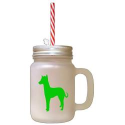 Green Peruvian Hairless Dog Silhouette Frosted Glass Mason Jar With Straw