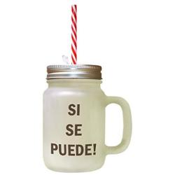 Brown Si Se Puede! Frosted Glass Mason Jar With Straw
