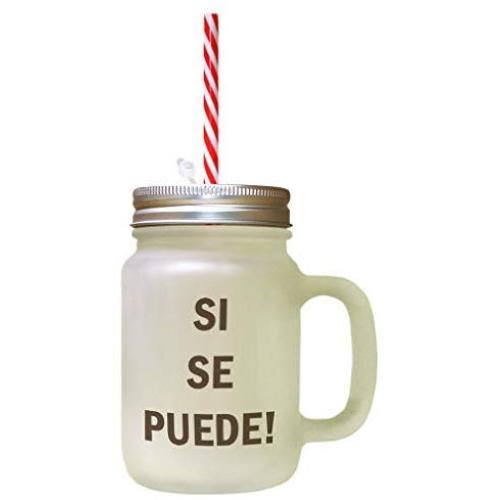 Brown Si Se Puede! Frosted Glass Mason Jar With Straw