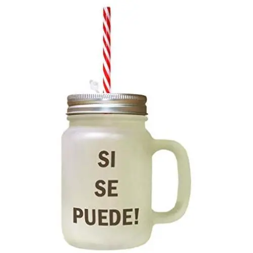 Brown Si Se Puede! Frosted Glass Mason Jar With Straw Brown Si Se Puede! Frosted Glass Mason Jar With Straw