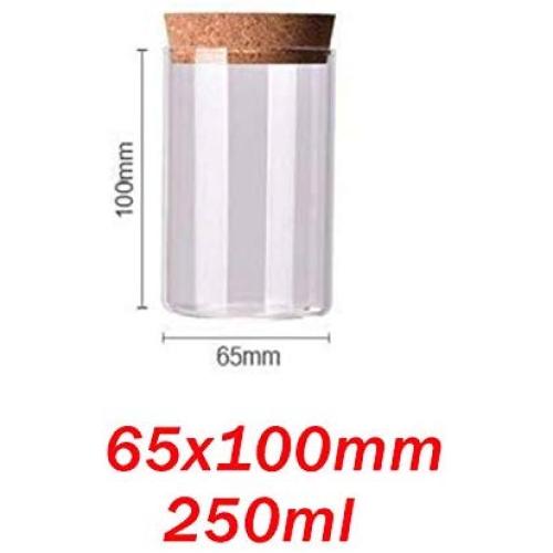 9 Size Glass Jar With Lid Cork Column Airtight Canister Storage Bottles Jars Grains Tea Leaf Coffee Beans Candy Food Jar,65X100Mm 250Ml