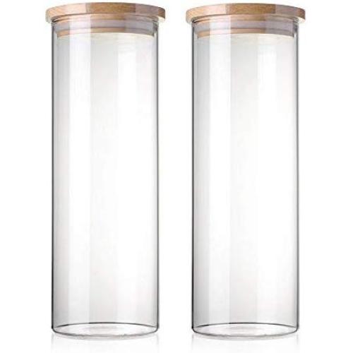 STACK UP Transparent Food Storage Canister - Safe Clear Borosilicate Glass Jar with Wooden Lid - Perfect Container for Kitchen Organization - Keeps Food Dry and Fresh (2 x 1600 ml (54.1 fl oz))