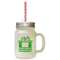 Green Days Until Christmas Frosted Glass Mason Jar With Straw