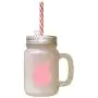 Soft Pink Maine Coon Cat Head Silhouette Frosted Glass Mason Jar With Straw