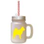 Yellow Norwegian Buhund Silhouette Frosted Glass Mason Jar With Straw