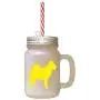 Gelber Norwegischer Buhund Silhouette Eisglasierte Glas Mason Jar mit Stroh