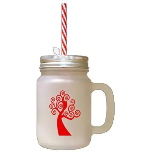 Red Tree #1 Frosted Glass Mason Jar With Straw Red Tree #1 Frosted Glass Mason Jar With Straw