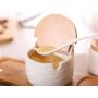 Mini Spice Jars Kitchenware ceramic seasoning jar three-piece creative white bamboo wood flip