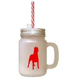 Red Dogo Argentino Silhouette Frosted Glass Mason Jar With Straw