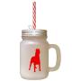 Red Dogo Argentino Silhouette Frosted Glass Mason Jar With Straw