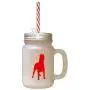 Red Dogo Argentino Silhouette Frosted Glass Mason Jar With Straw Red Dogo Argentino Silhouette Frosted Glass Mason Jar With Straw