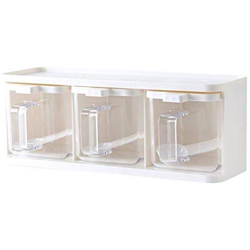 Spice Rack Seasoning Storage Boxes for Spice Bottle Spice Jar With Handle Spoon Kitchen Storage Container Salt Sugar Box,White