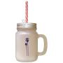 Navy Palm Trees Frosted Glass Mason Jar With Straw