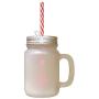 Soft Pink Christmas Tree Style 5 Frosted Glass Mason Jar With Straw