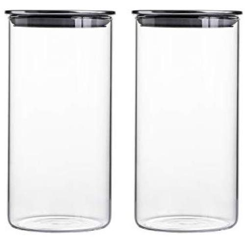 45 Ounce Clear Glass Canisters/Jars For Food Storage with Airtight Stainless Steel Lids, 4.15" X 8.5".