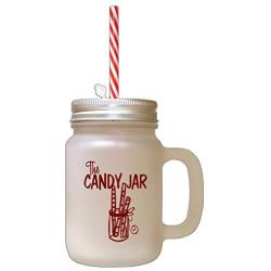 Maroon The Candy Jar #2 Frosted Glass Mason Jar With Straw