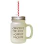 Brown Conceive Believe Achieve Receive Frosted Glass Mason Jar With Straw