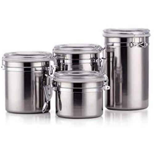 4-Piece 5in Airtight Canister Set Stainless Steel, Food Storage Container with Lids for Tea,Coffee,Snacks, Milk Powder,Beans Canisters.Flour Canister with Clear Acrylic Lid n Locking