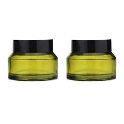 2PCS Green Upscale Empty Refill Portable Inclined Shoulder Cosmetic Cream Lotion Glass Bottle Jars with PP Liner Makeup Travel Packing Storage Holder Container for Lip Balm Eye Cream Body Packing