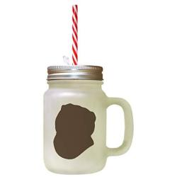 Brown Scotish Fold Cat Head Silhouette Frosted Glass Mason Jar With Straw