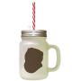 Brown Scotish Fold Cat Head Silhouette Frosted Glass Mason Jar With Straw