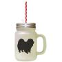 Black Chow Chow Silhouette Frosted Glass Mason Jar With Straw