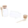 dailymall Pair of Empty Plastic Jars Bottles with Corks & Wooden Spoon - Great for Bath Salt Bottles, Milk Bottles, Kitchen Salt Sugar Spice Jars - 100g/3.5oz