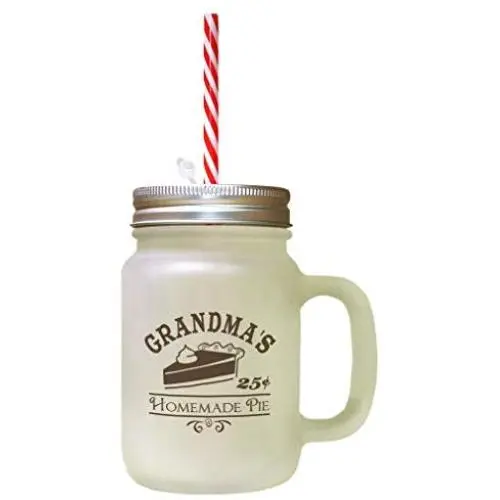 Braunes GrandmaS Selbstgemachtes Pe 25 Cent Frost Glas Mason Jar Mit Stroh