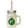 Forest Green&quotF" Christmas Tree Toy Monogram F Frosted Glass Mason Jar With Straw