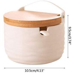 HUGUWEDING 1PC sugar bowl with lid spoon wooden seasoning jar kitchen tool salt storage box