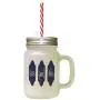 Navy Gave Spend Share Frosted Glass Mason Jar With Straw
