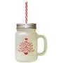Red Multicolor Tree Image Frosted Glass Mason Jar With Straw Red Multicolor Tree Image Frosted Glass Mason Jar With Straw