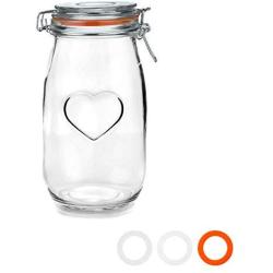 Nicola Spring Heart Glass Storage Jar with Airtight Clip Lid - 1.5L - Orange Seal