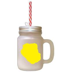 Yellow Olde English Bulldogge Silhouette Frosted Glass Mason Jar With Straw