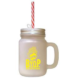 Yellow Pop Bir Your Own Popcorn Frosted Glass Mason Jar With Straw