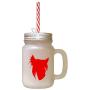 Red Chinese Crested Dog Silhouette Frosted Glass Mason Jar With Straw