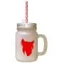 Red Chinese Crested Dog Silhouette Frosted Glass Mason Jar With Straw