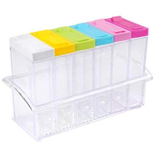 KNUPFMTI 6 Piece Jar Colorful Seasoning Box Kitchen Condiment Storage Container Salt Dispenser