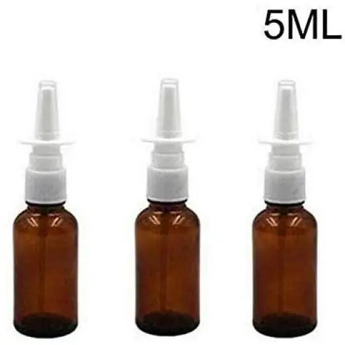Bouteilles de pulvérisation nasales en verre ambrées 3 pièces 5ml Remplissage portable pour échantillons de voyage, aromathérapie, parfum, pot de conteneur pour eau salinique médicale.