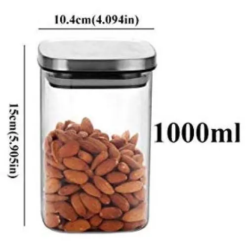 Bouteilles en verre carrées avec couvercle en acier inoxydable pour épices, produits en vrac, thé, café, contenants, boîte à canisters, 1000 lb, 170. Bouteilles en verre carrées avec couvercle en acier inoxydable pour épices, produits en vrac, thé, café, contenants, boîte à canisters, 1000 lb, 170.