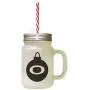 Black&quotO" Christmas Tree Toy Monogram O Frosted Glass Mason Jar With Straw