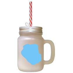 Light Blue Olde English Bulldogge Silhouette Frosted Glass Mason Jar With Straw