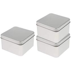 joyMerit Set of 3 Small Tin Box Container, Square Empty Tin Storage Case (9x9x5.5 cm)