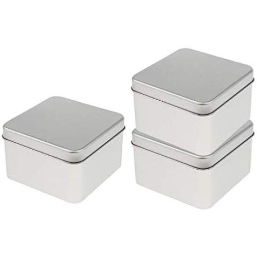 joyMerit Set of 3 Small Tin Box Container, Square Empty Tin Storage Case (9x9x5.5 cm)